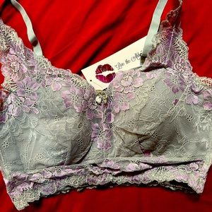 Rhonda Shear Bra Gray and Lavender Lace Size 2X NWT